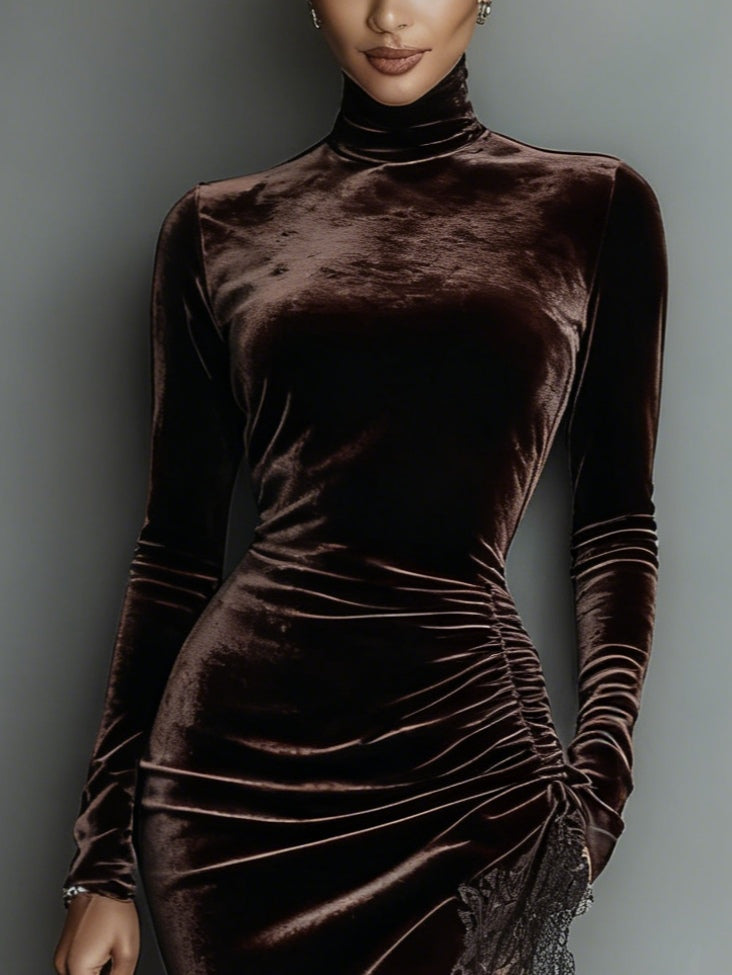 Maxiklänning i chokladsammet Serena