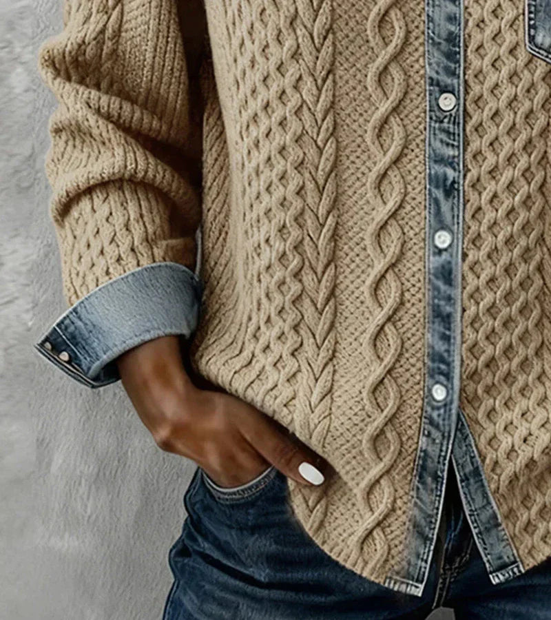 Ambra | Patchwork-tröja med denimdetaljer