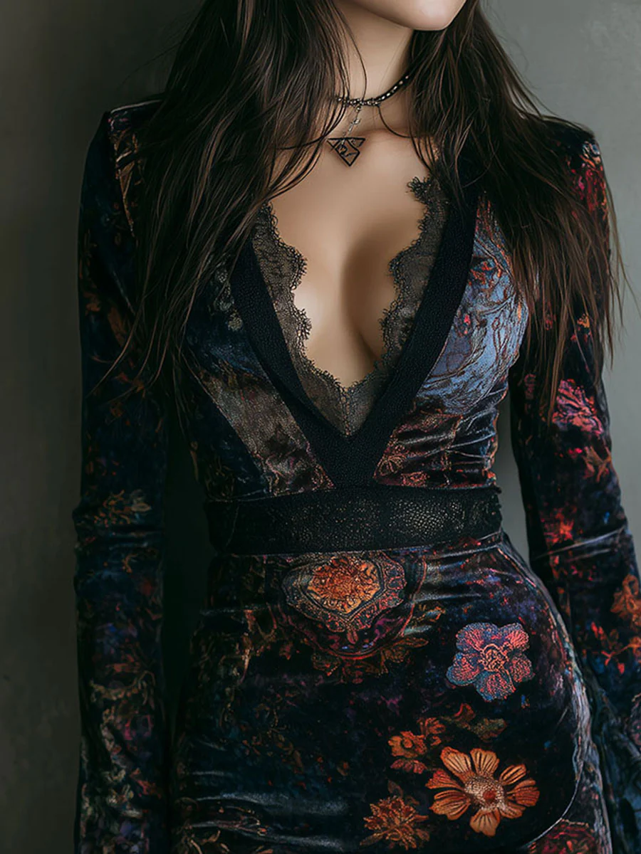 Miniklänning i Blommig Sammet Sofia