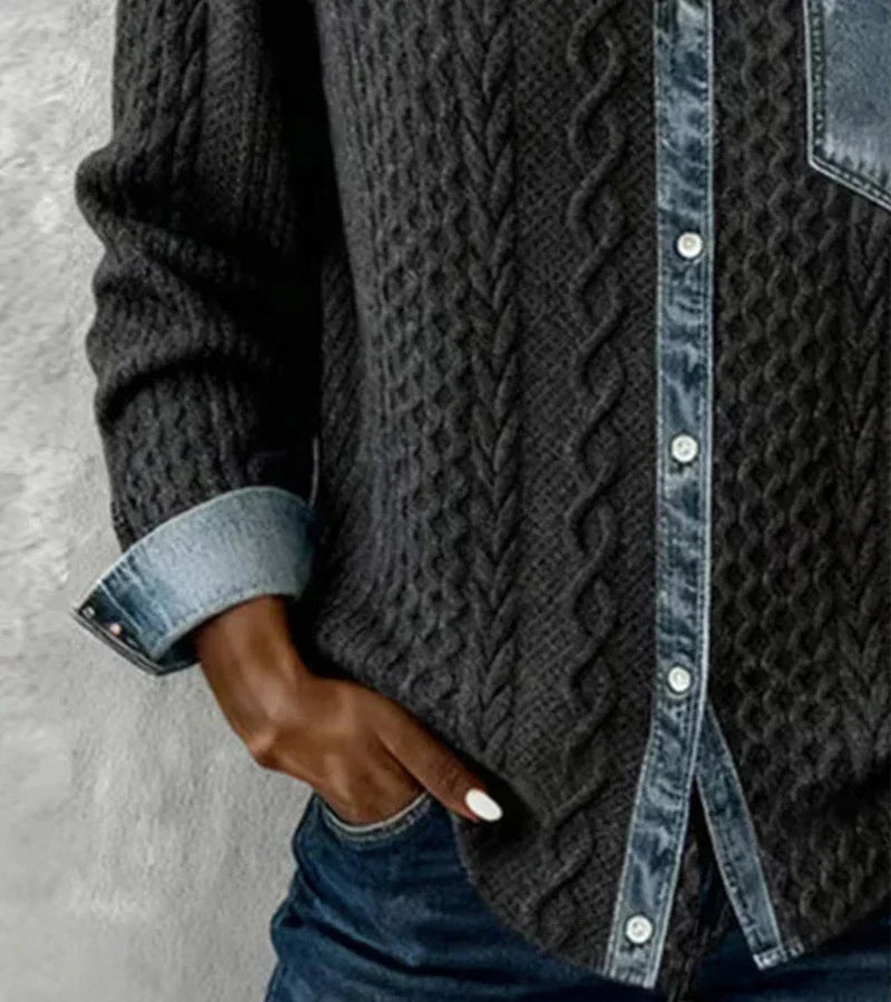 Ambra | Patchwork-tröja med denimdetaljer